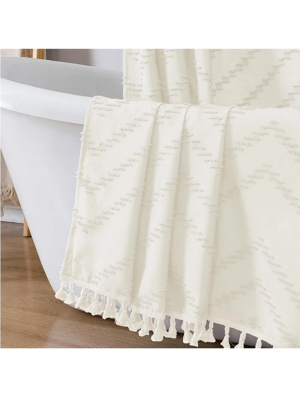 Tassel Chevron Cream Shower Curtain – Unbranded
